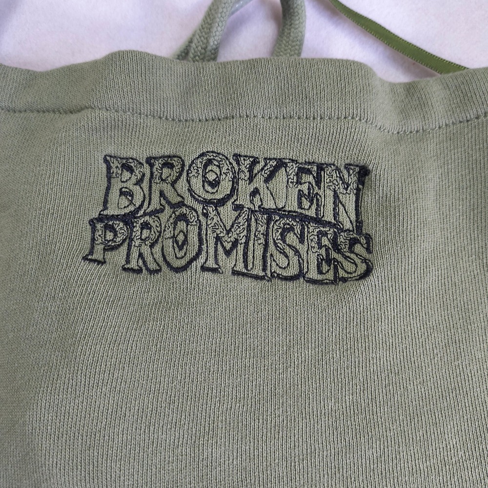 Broken Promises Olive Green Halter Crop Top Corset Lace Up Streetwear Y2K S - Picture 3 of 6